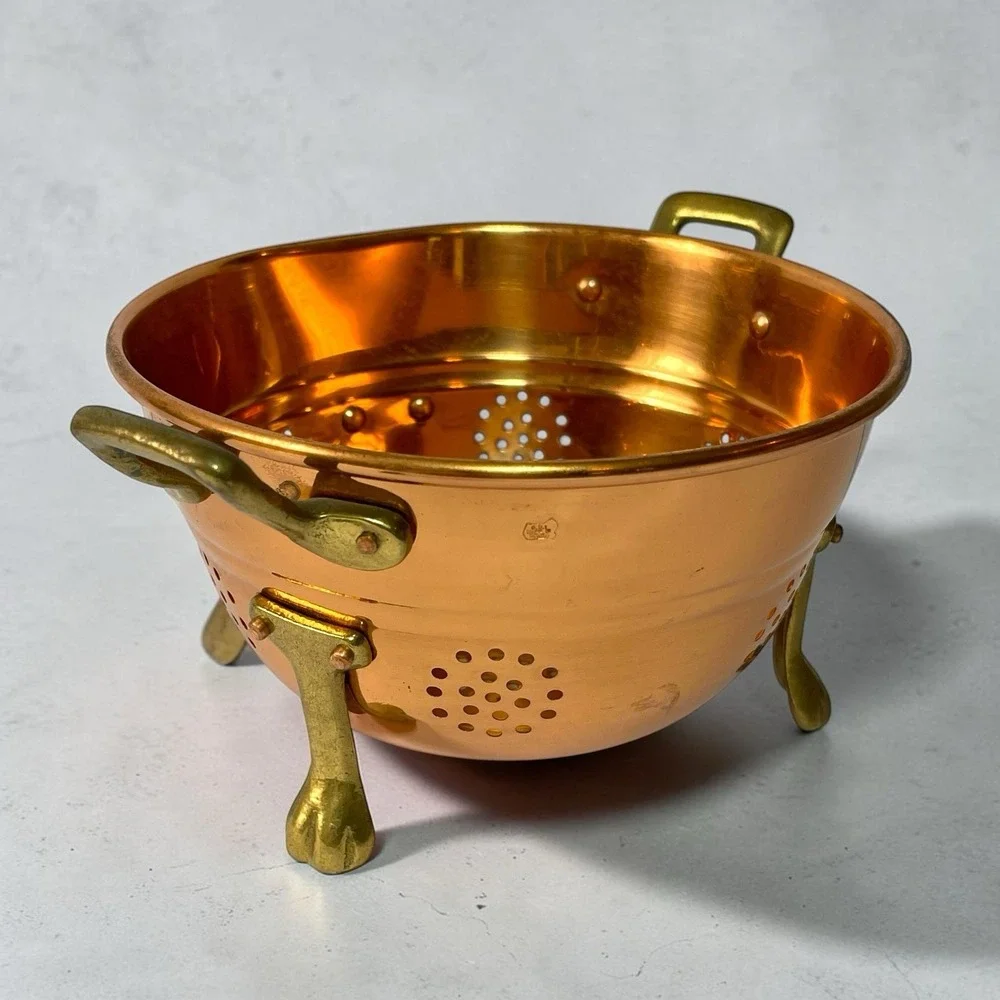 Vintage Cottage Copper And Brass Claw Footed Colander Strainer Handles 3.5